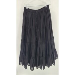 Women's Tiered Peasant Maxi Skirt Black Size Small Elastic Waist Lined Boho